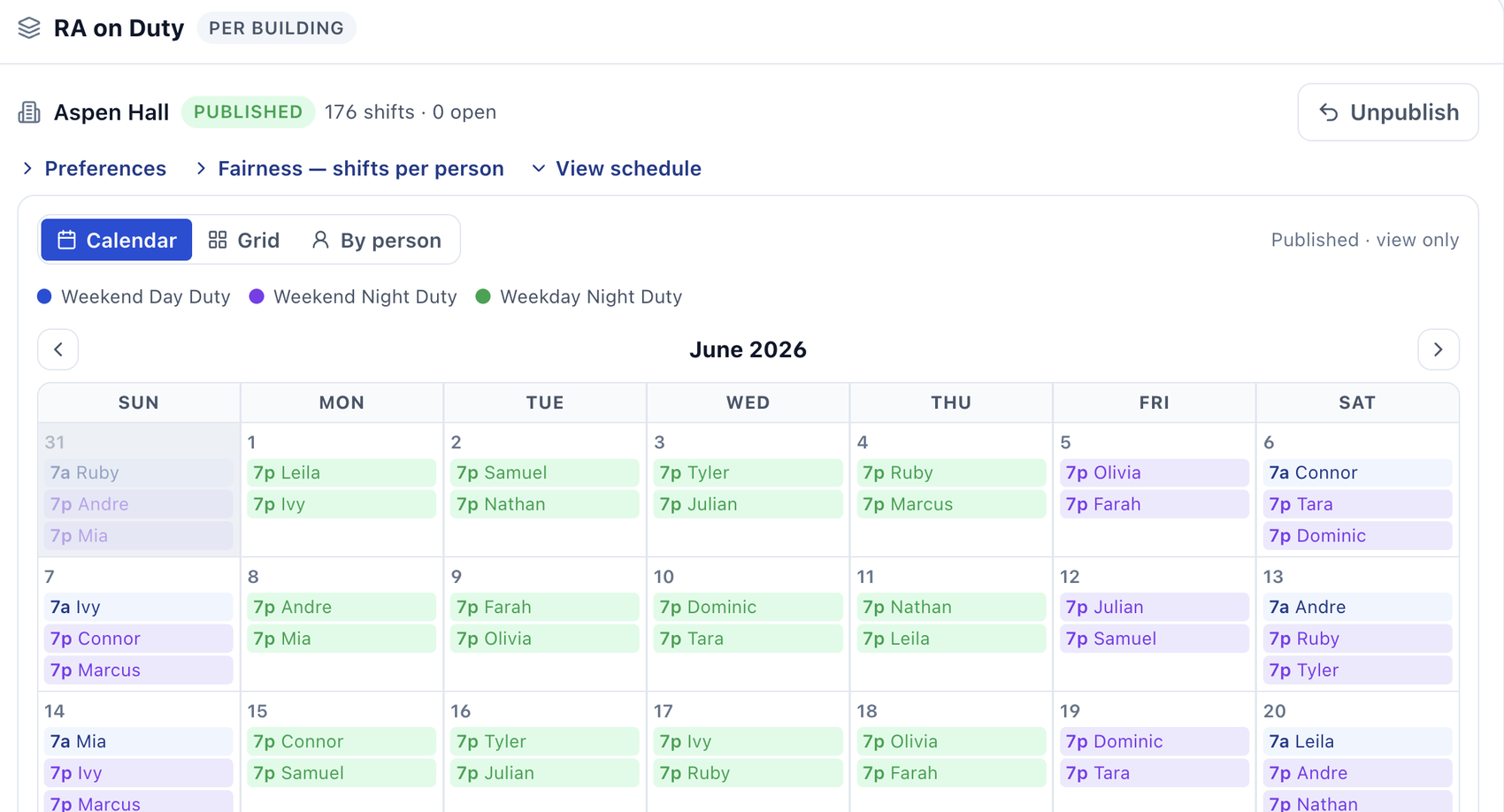 ResLifeFlow duty schedule